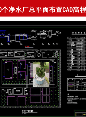 10套净水厂总平面布置CAD图纸工艺流程图dwg净水厂高程图净水厂