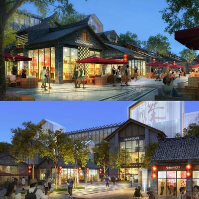 草图大师旅游度假村商业古镇建筑沿街商业步行街购物中心SU模型