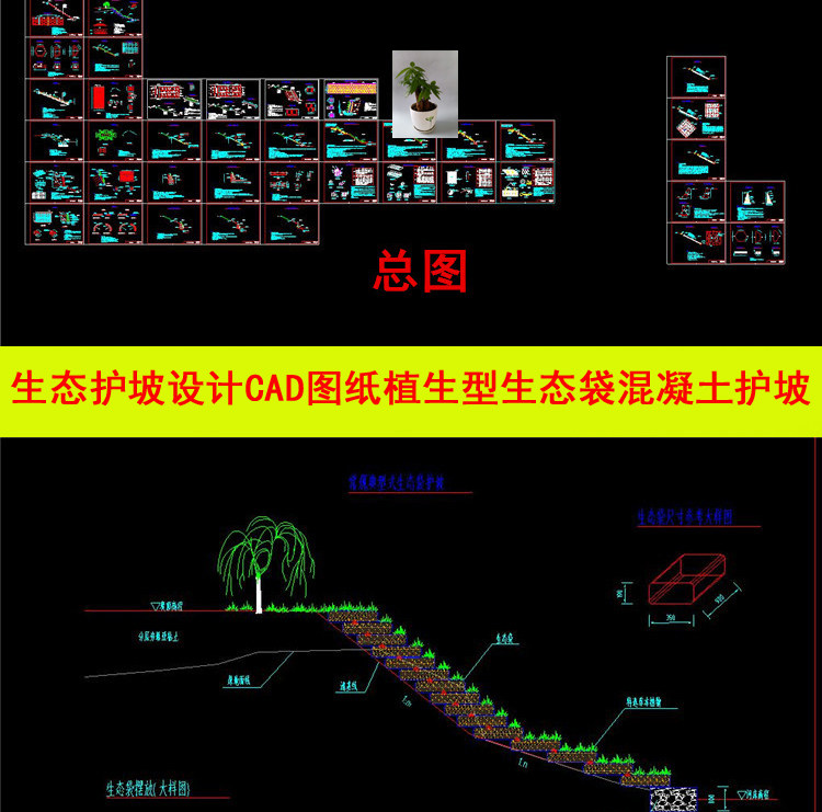 生态护坡设计混凝土护坡宾格挡墙干砌石护坡剖面图节点cad图纸