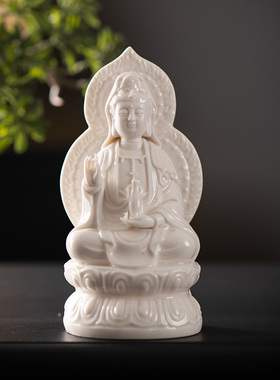 陶瓷坐莲观音家用供奉观音佛像坐像摆件德化白瓷南海观世音菩萨像