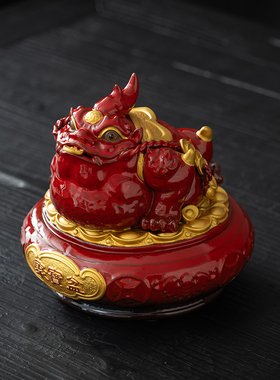 金蟾招财陶瓷摆件黄铜三足金蝉蟾蜍聚宝盆办公室酒柜店铺开业礼品