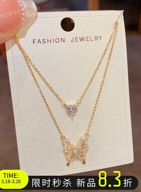 双层蝴蝶项链高级感锁骨链