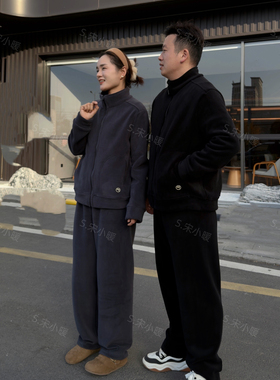 8090宋晓暖秋冬新款立领第五代海豚绒加厚拉链外穿睡衣套装家居服