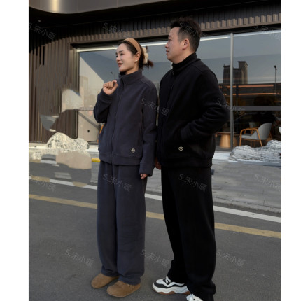 8090宋晓暖秋冬新款立领第五代海豚绒加厚拉链外穿睡衣套装家居服