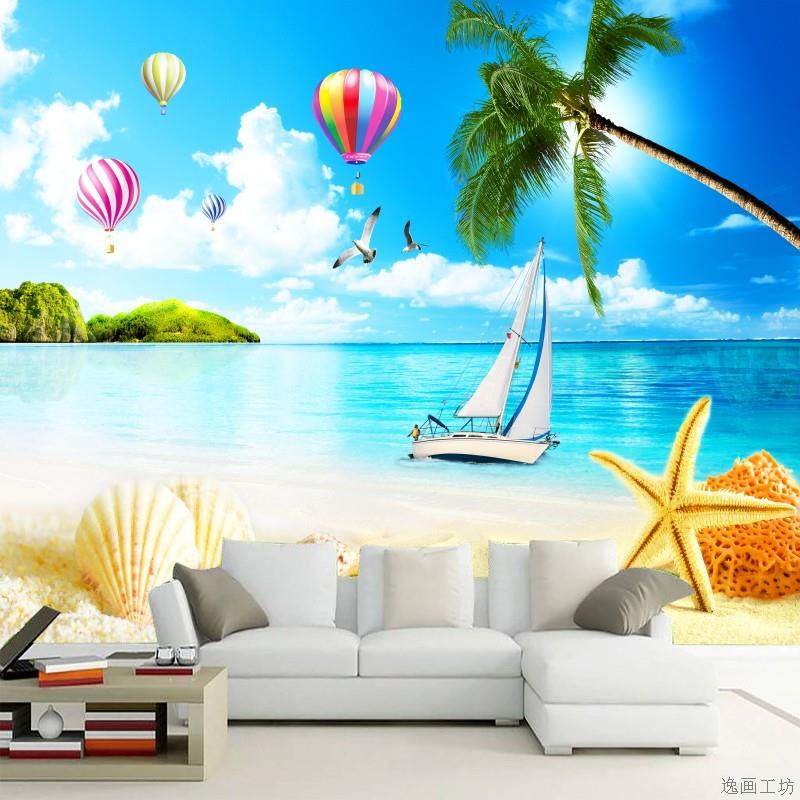 海景沙滩自然风景画墙贴自粘墙纸客厅现代装饰贴纸卧室背景墙壁画,家居饰品,软装墙贴,淘宝优惠券,粉丝福利购,淘宝优惠卷