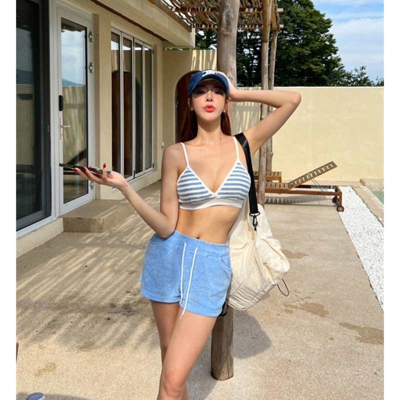 平角裤分体女泳衣条纹美背性感