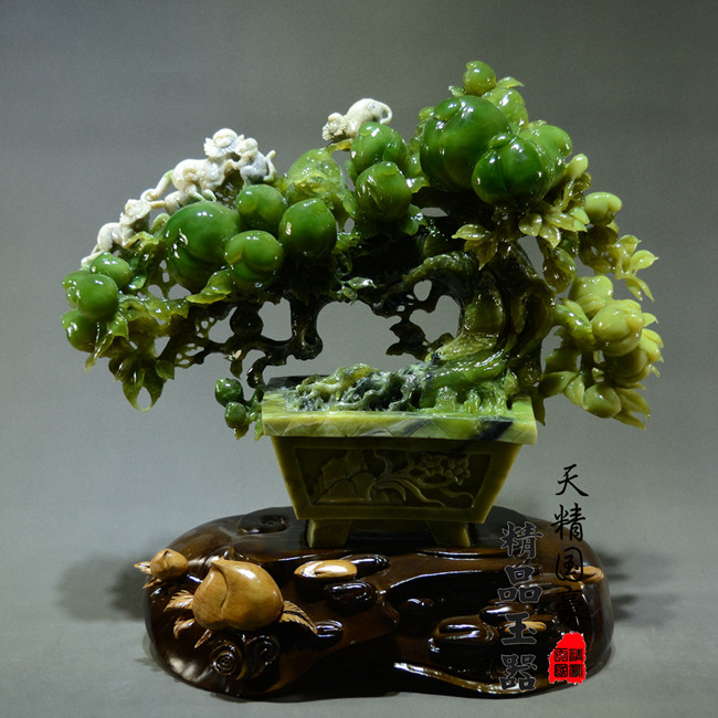 天精国豪天然岫玉原石玉雕摆件