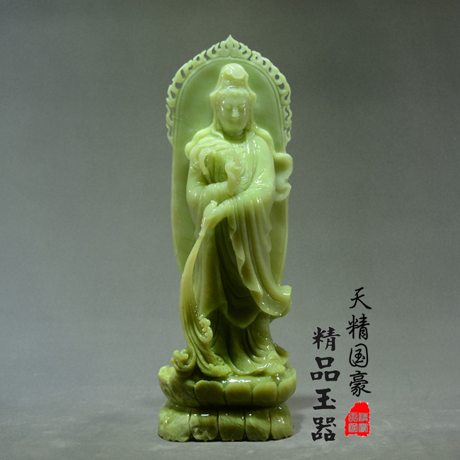 天精国豪天然岫玉观音摆件送礼