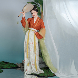 褶裙日常刺绣2023夏新款 瞳莞原创汉服花港观鱼直领对襟飞机袖 短衫