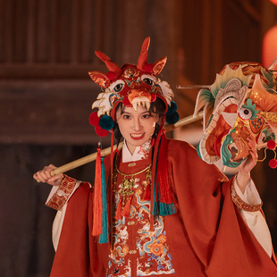 瞳莞原创2024龙头帽冬季 保暖汉服搭配成人过年新年帽龙头老大