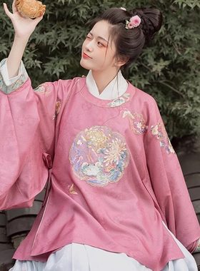 瞳莞原创汉服和蟹如意2025明制圆领大襟大袖短袄补服绣花新款