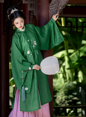 瞳莞原创四时芳华竖领对襟直袖长衫女上衣日常马面裙夏季