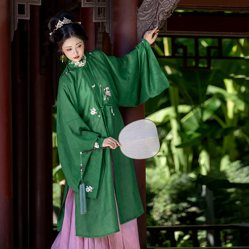 瞳莞原创四时芳华竖领对襟直袖长衫女上衣日常马面裙夏季