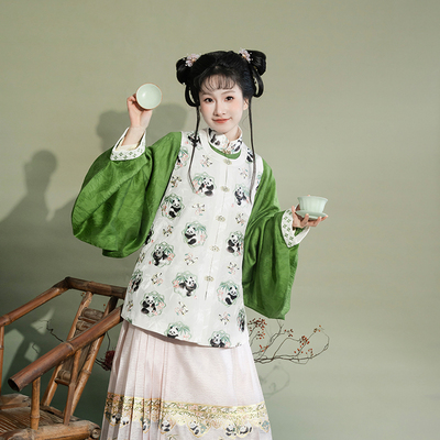 瞳莞汉服熊猫二班圆领对襟比甲竖领对襟大袖短衫内搭上衣多色可选