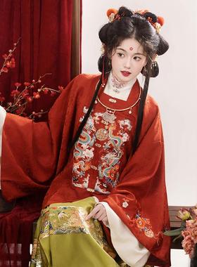 瞳莞原创灵龙花影明制方领对襟大袖短袄汉服女2024春秋新款补服