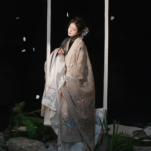 瞳莞制作【花披风01-岁暮莺啼】直领对襟广袖披风原创