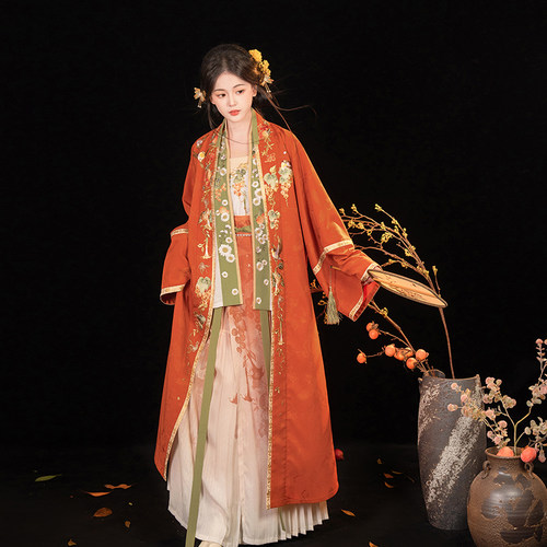 瞳莞原创汉服知更鸟的秋天直领对襟直袖长衫绣花百搭日常2023秋款