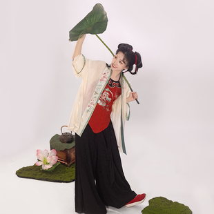 短衫 夏季 阔腿裤 套装 汉服小荷尖哪吒亲子装 瞳莞原创女直领对襟宽袖