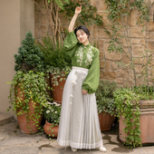 瞳莞原创天丝竖领对襟衬衣衬裙马面裙素心清凉夏季 日常百搭套装