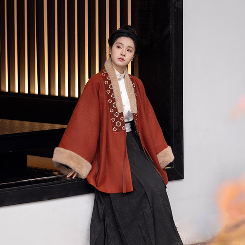 瞳莞原创汉服胡不归3.0直领大袖短袄秋冬保暖日常百搭2023新款