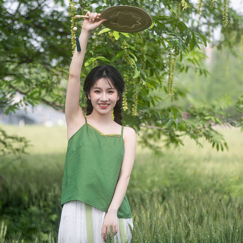 瞳莞原创设计撷夏荷叶绿吊带抹胸夏季薄款汉服内搭日常百搭背心