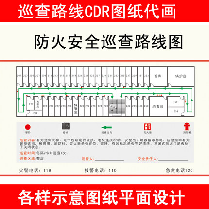 小区 学校宾馆酒店防火巡查示意图 消防安全巡视巡查路线图设计