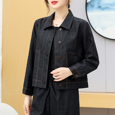 龟纹香云纱短款机车风外套女年轻