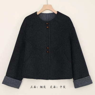 短款双面羊毛外套女冬季小个子长袖超细澳洲羊毛呢外套 长56