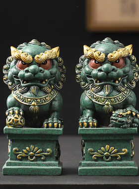 新中式石狮子摆件一对招财镇宅唐狮桌面装饰大门口看门石雕吉祥物