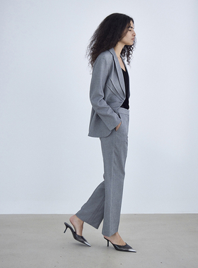 MYTOPBUYER/BNPS 日本面料折褶设计修身西装女纯色春夏灰色藏青