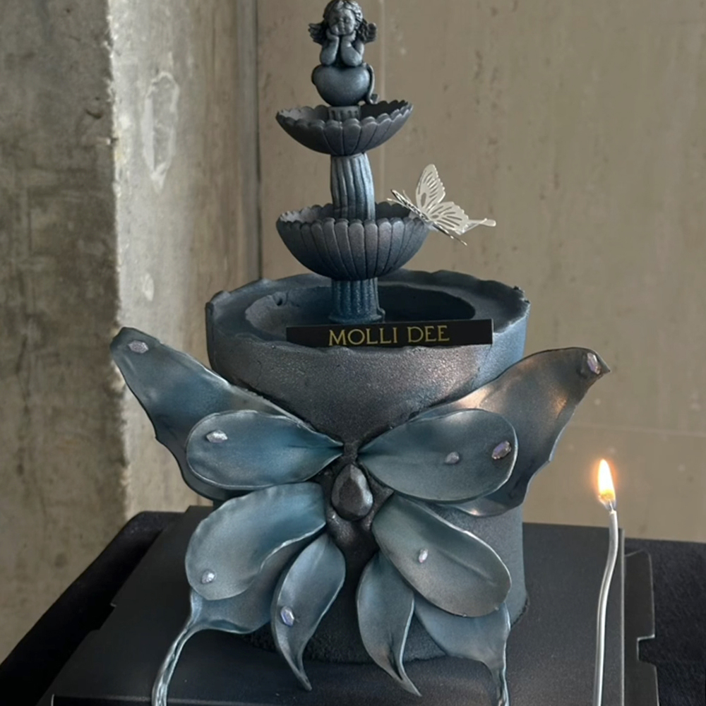 网红烘焙蛋糕装饰摆件唯美高级感暗黑许愿池天使蝴蝶生日插件模具