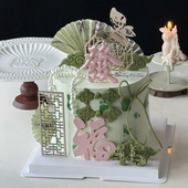 网红国风中式 祝寿长辈蛋糕装 饰摆件福寿發硅胶模具折扇屏风插件