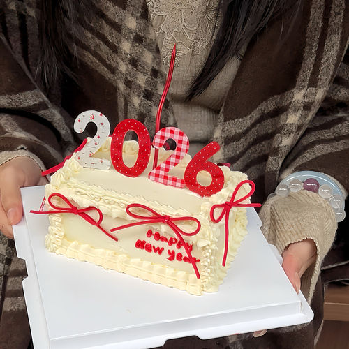 包邮新年2026新年跨年数字蛋糕插件红格圆点加厚亚克力元旦插牌