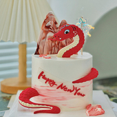 网红2025新年蛇年蛋糕装 饰摆件软胶蛇来运转春节古风中式 春节插件