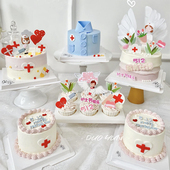 蛋糕装 饰512护士节快乐爱心翅膀白衣天使医生多层医师节插牌插件