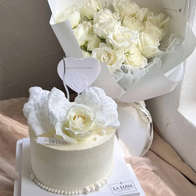 网红蛋糕装饰插件白色浮雕爱心唯美情人节女神女生生日插牌插件