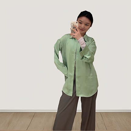 宝儿外贸lu同款秋款Button-Front长袖衬衫休闲百搭舒适衬衣1770
