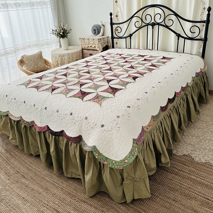 床盖欧式全棉绣花拼布