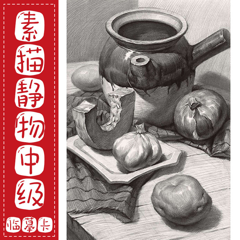 58】素描静物组合中级临摹卡片少儿童男孩女孩创意美术绘画室机构