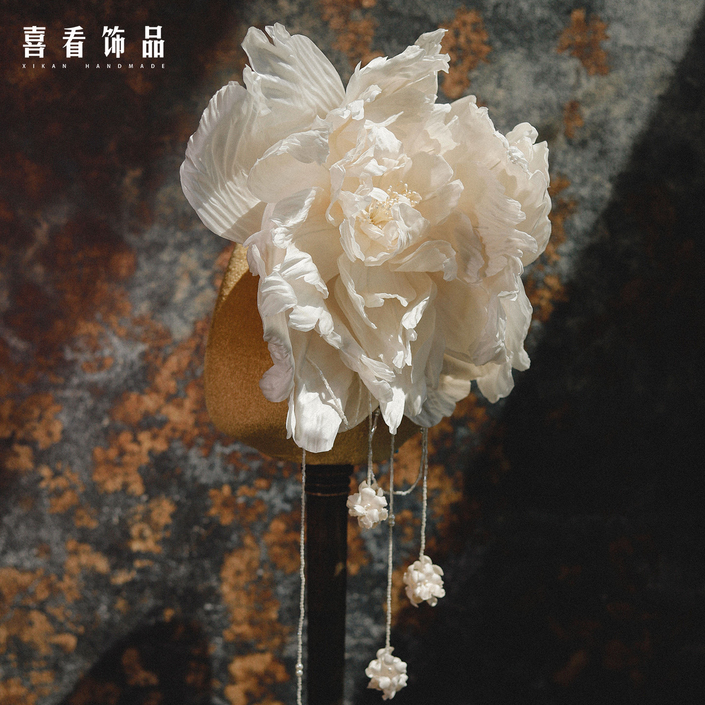 喜看原创手作布艺花瓣头纱两件套新娘结婚大气婚纱礼服写真配饰品
