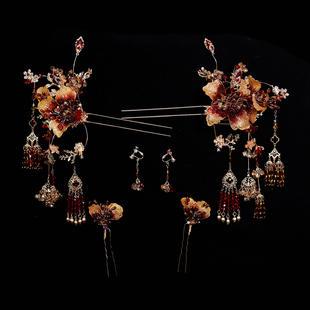 喜看重工红金新中式秀禾头饰新娘结婚古装汉服写真样片盘发配饰品