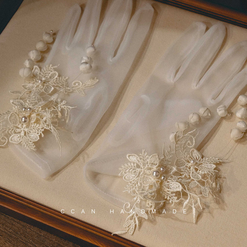 XIKAN 원래 수제 은방울꽃 꽃잎 레이스 짧은 장갑 신부 웨딩 드레스 웨딩 드레스 사진 스타일링 액세서리