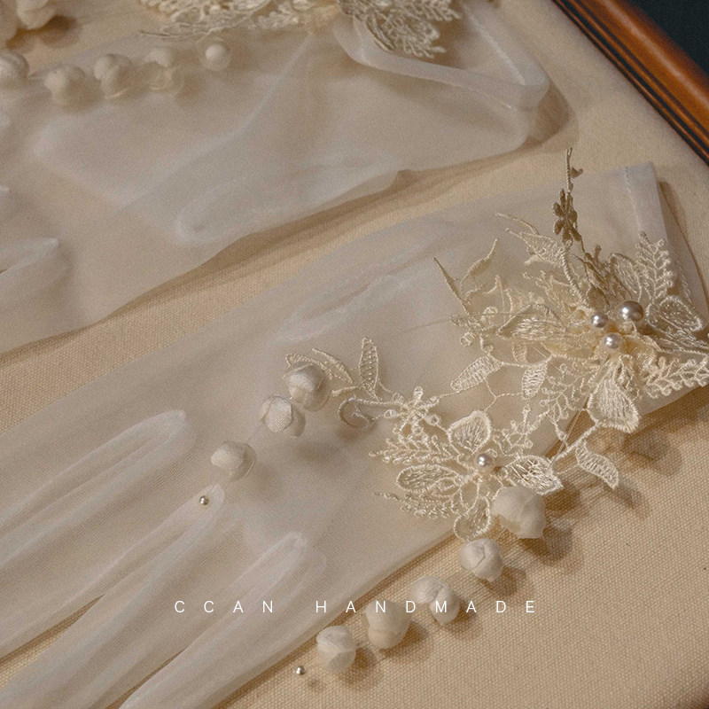 XIKAN 원래 수제 은방울꽃 꽃잎 레이스 짧은 장갑 신부 웨딩 드레스 웨딩 드레스 사진 스타일링 액세서리