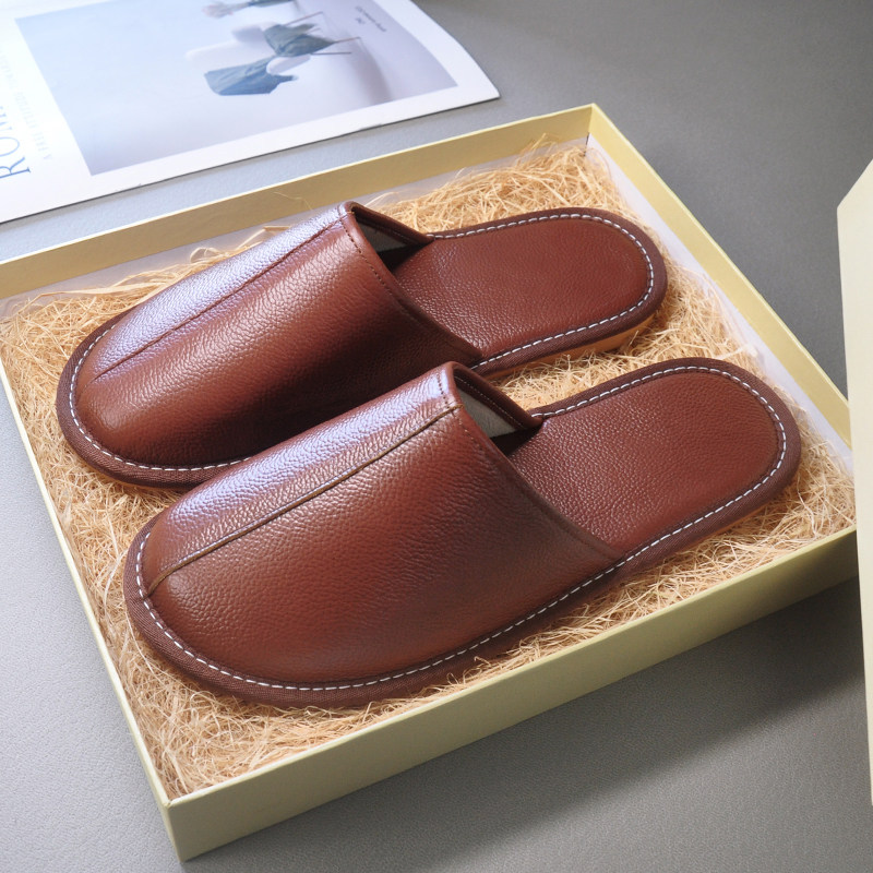 头层牛皮高档包头居家真皮拖鞋春秋夏四季家用室内男女款软底凉拖