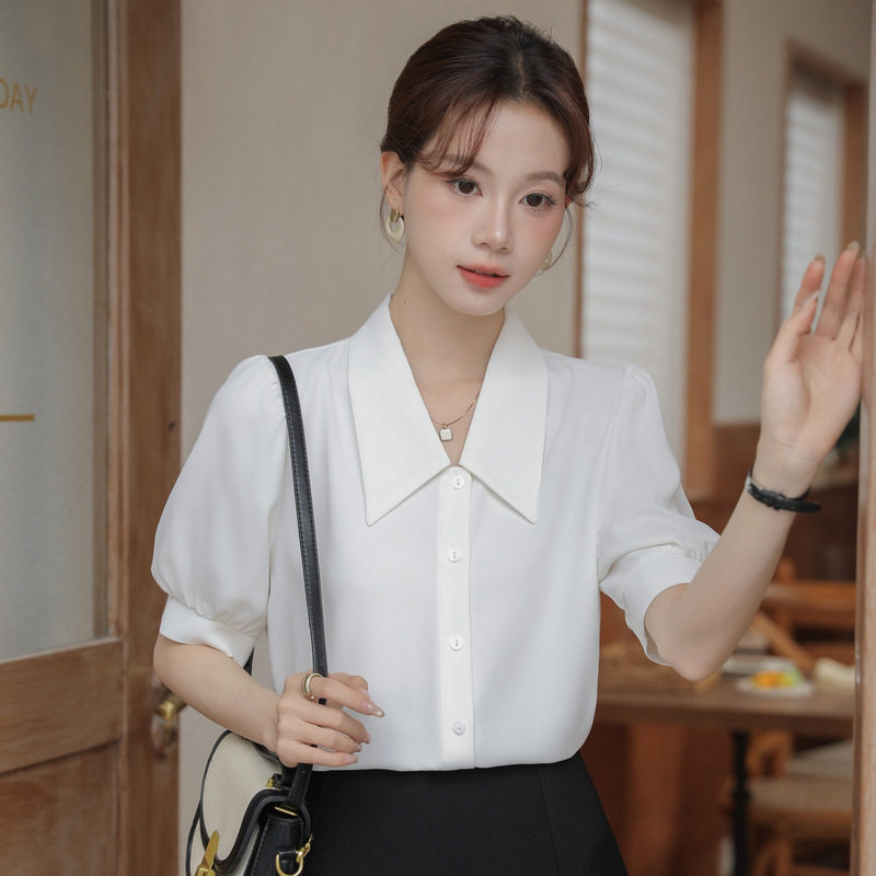白色雪纺衬衫女2025夏季短袖职业正装教师公务员服装事业编面试