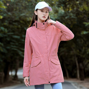 新款雷诺斯LAYNOS 枫叶中长款情侣冲锋衣三合一加绒加厚防水风衣