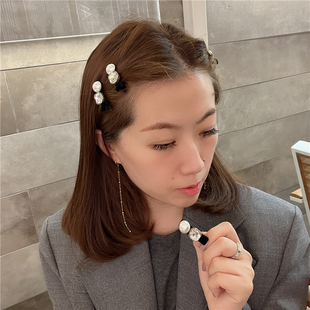珍珠丝绒亮钻刘海发夹ins少女迷你鬓角夹东大门同款可爱边夹压夹