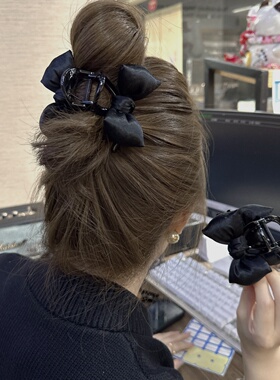 黑色蝴蝶结抓夹少女高级感百搭发夹后脑勺盘发夹子气质刘海发饰