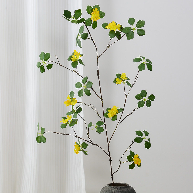 仿真观音莲叶禅意插花带花大枝中式藤条绿植假花简约假枝条装饰