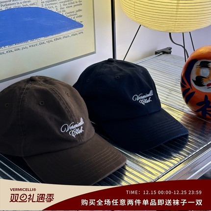 VMCL标语LOGO刺绣洗水弯檐棒球帽鸭舌帽日系男女情侣 vermicelli